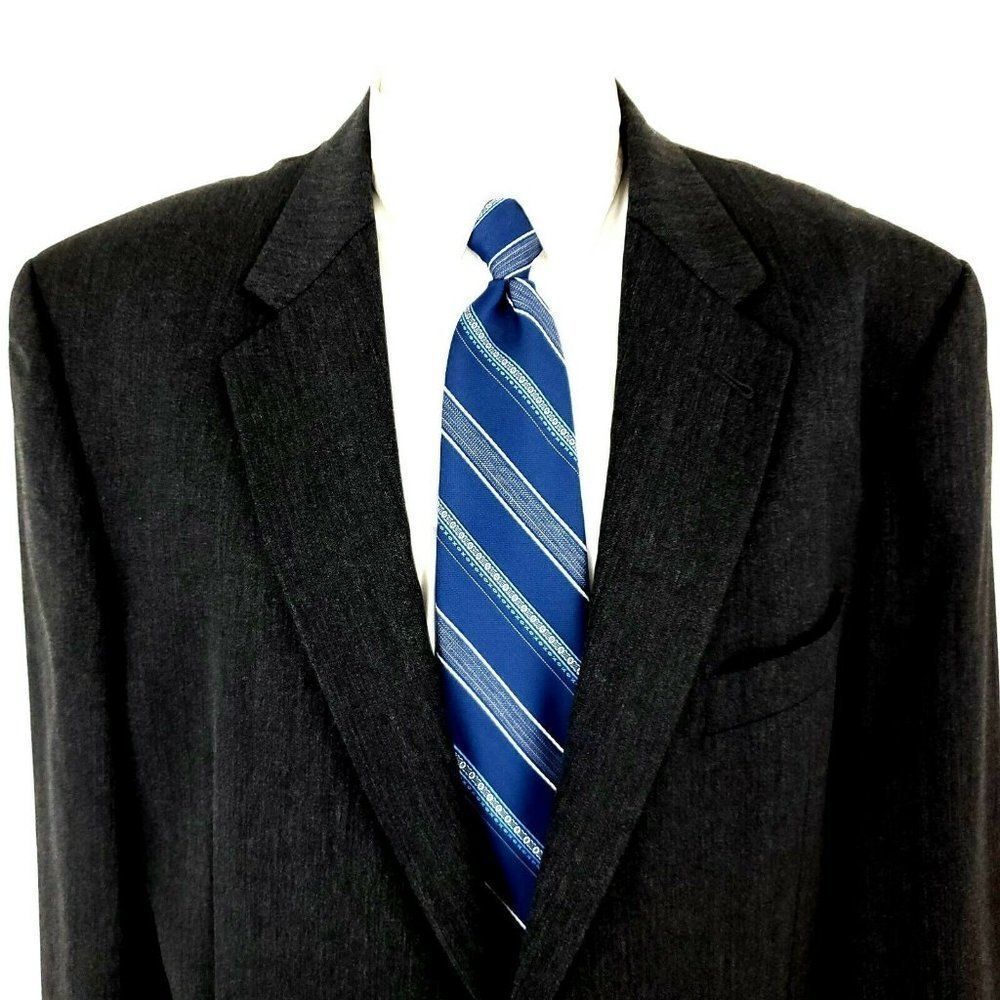 Joseph Abboud Mark Shale Wool 2 Button Blazer 44L Gray Herringbone Sport Coat